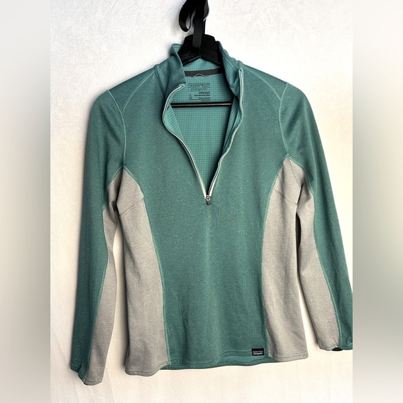 Ladies Patagonia Midweight Capilene Baselayer Pullover 1/3 Zip Green Grey XS - Picture 1 of 8